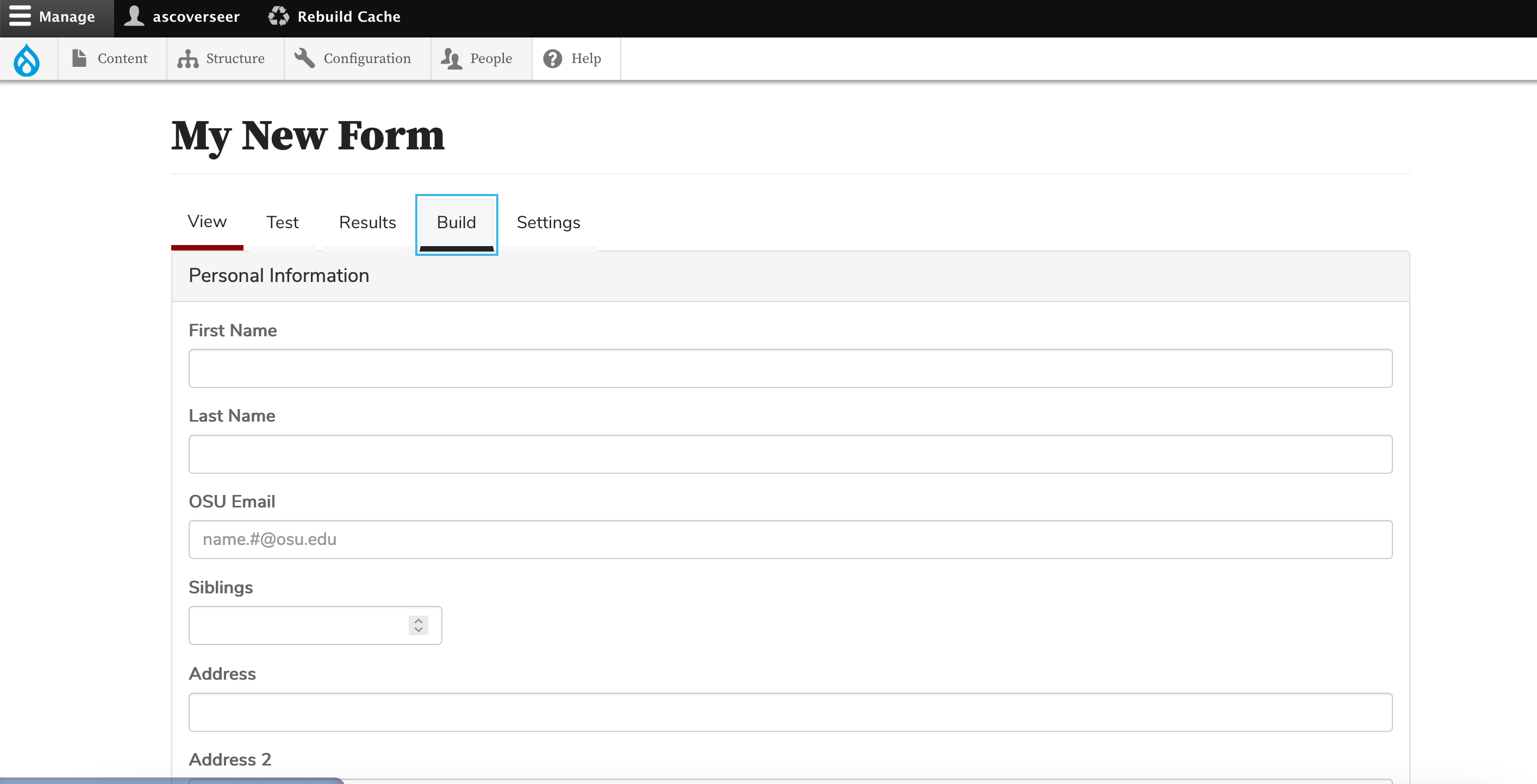Front facing view of a webform