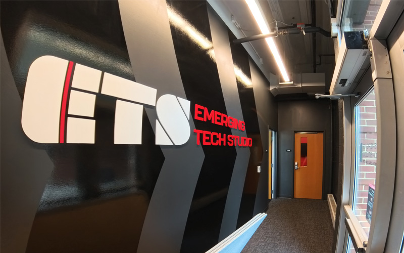 ETS sign on the wall in the entryway