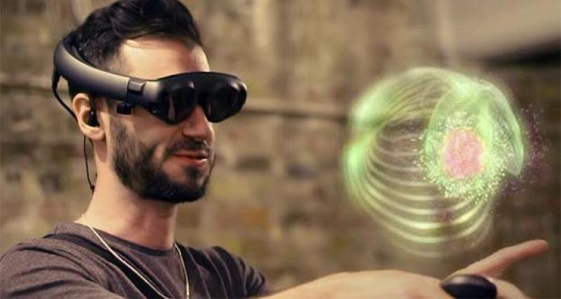 Man using augmented reality visor