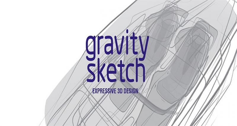 Logo. Drawing of car. Words 'Gravity Sketch' centered.