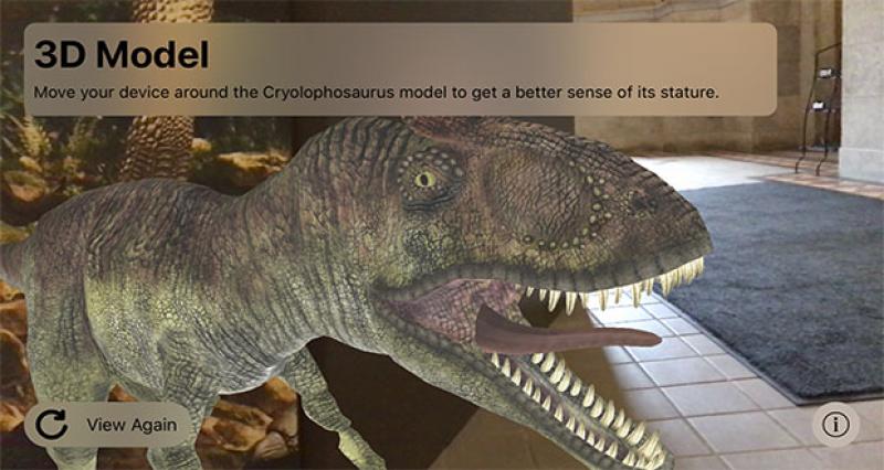 Rendered 3D model of Cryolophosarus in augmented reality.