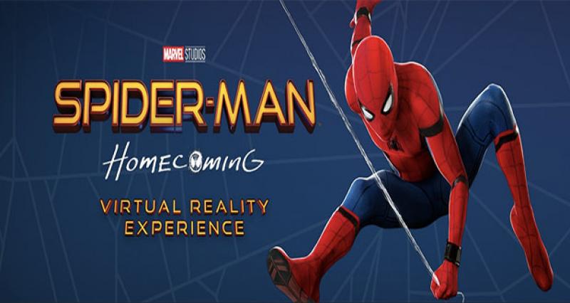 Spider-Man right. Text 'Spider-Man Homecoming Virtual Reality Experience'.