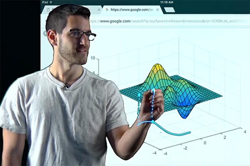 Instructor drawing graph on lightboard