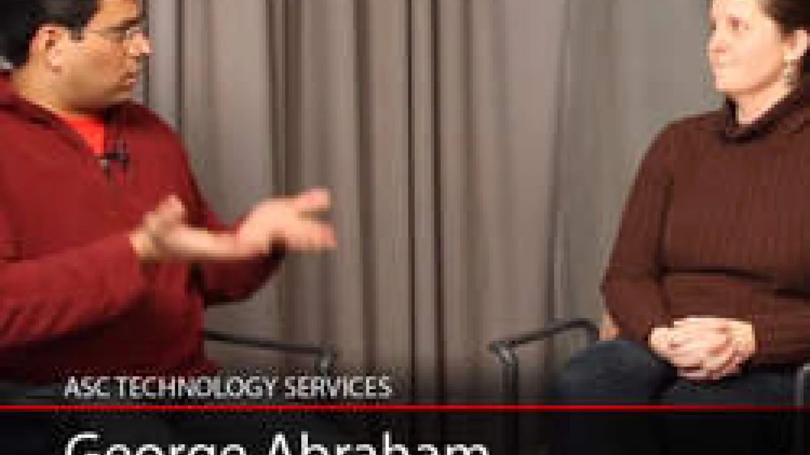 Still image from ASCTech video showing George Abraham talking to Jen Belisle