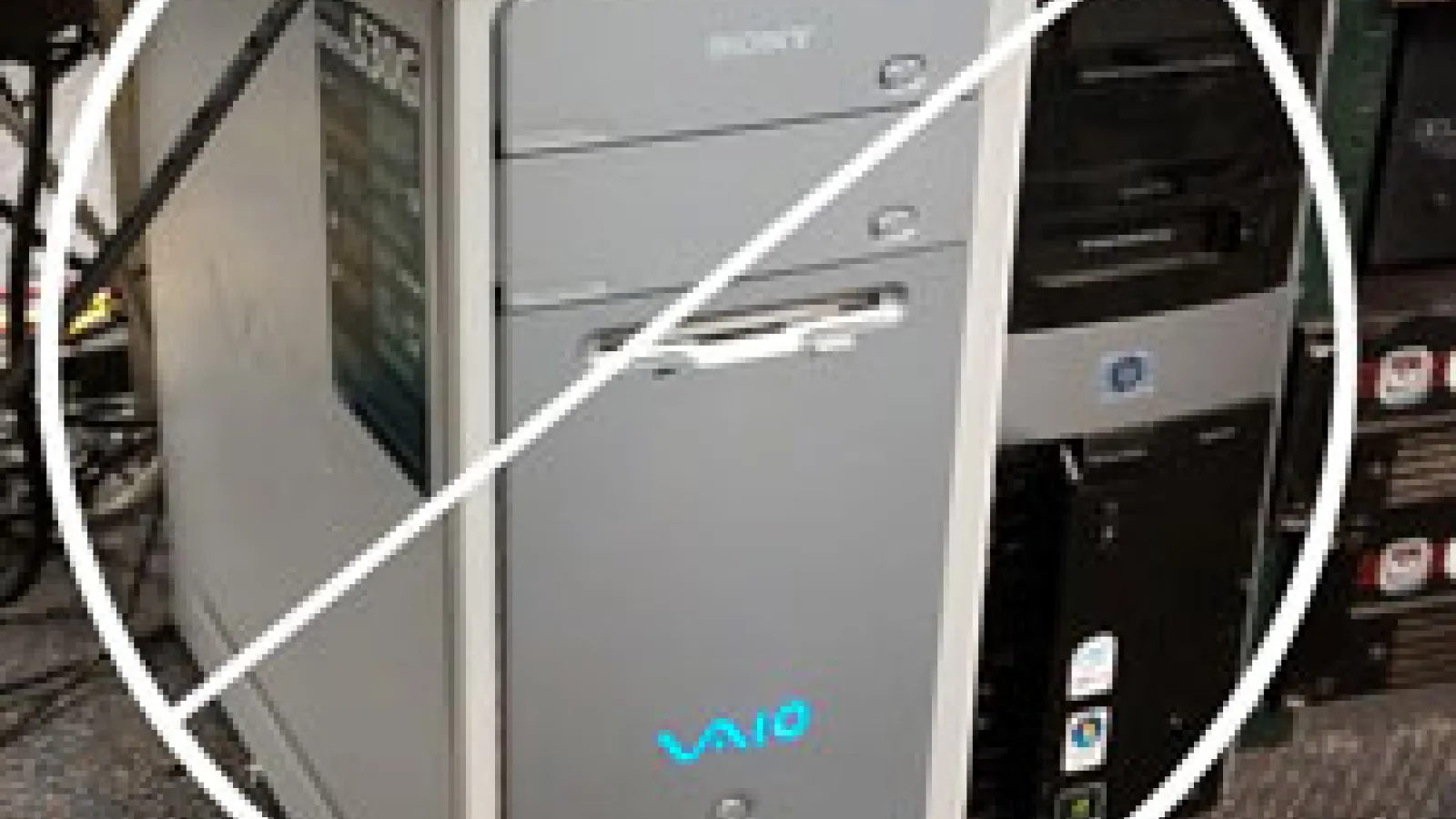 crossed out old computer