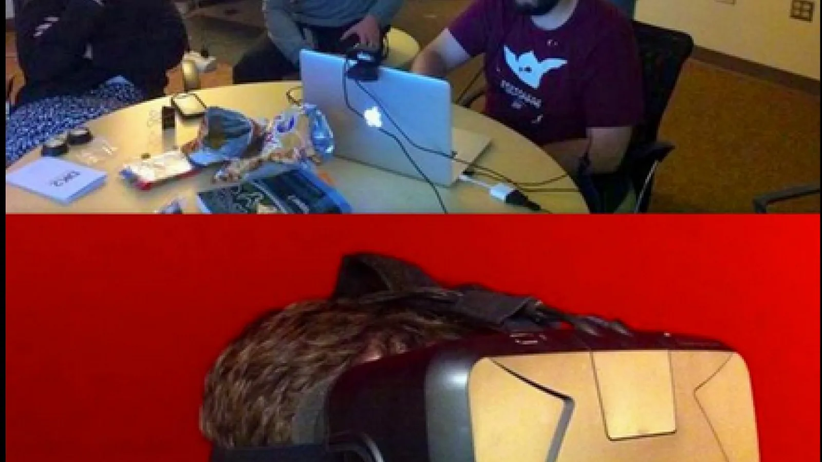 ASCTech staff members wearing virtual reality helmet