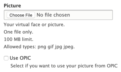Button in the Picture field in the Profile Editor screen for uploading a file with the Use OPIC checkbox under it