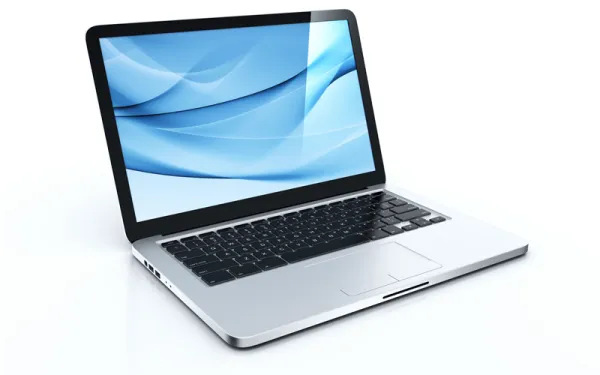 laptop with a blue wallpaper