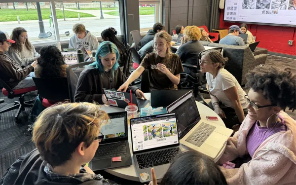 Students collaborating in the ETS space