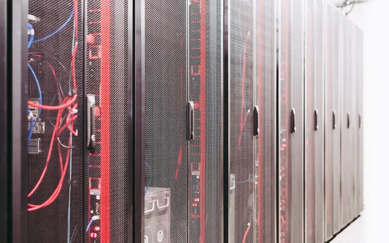 Servers stacked side-by-side in a room
