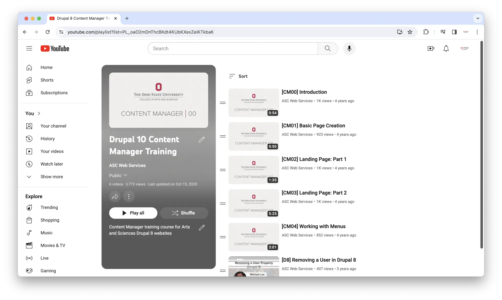 YouTube playlist of the Content Manager training videos