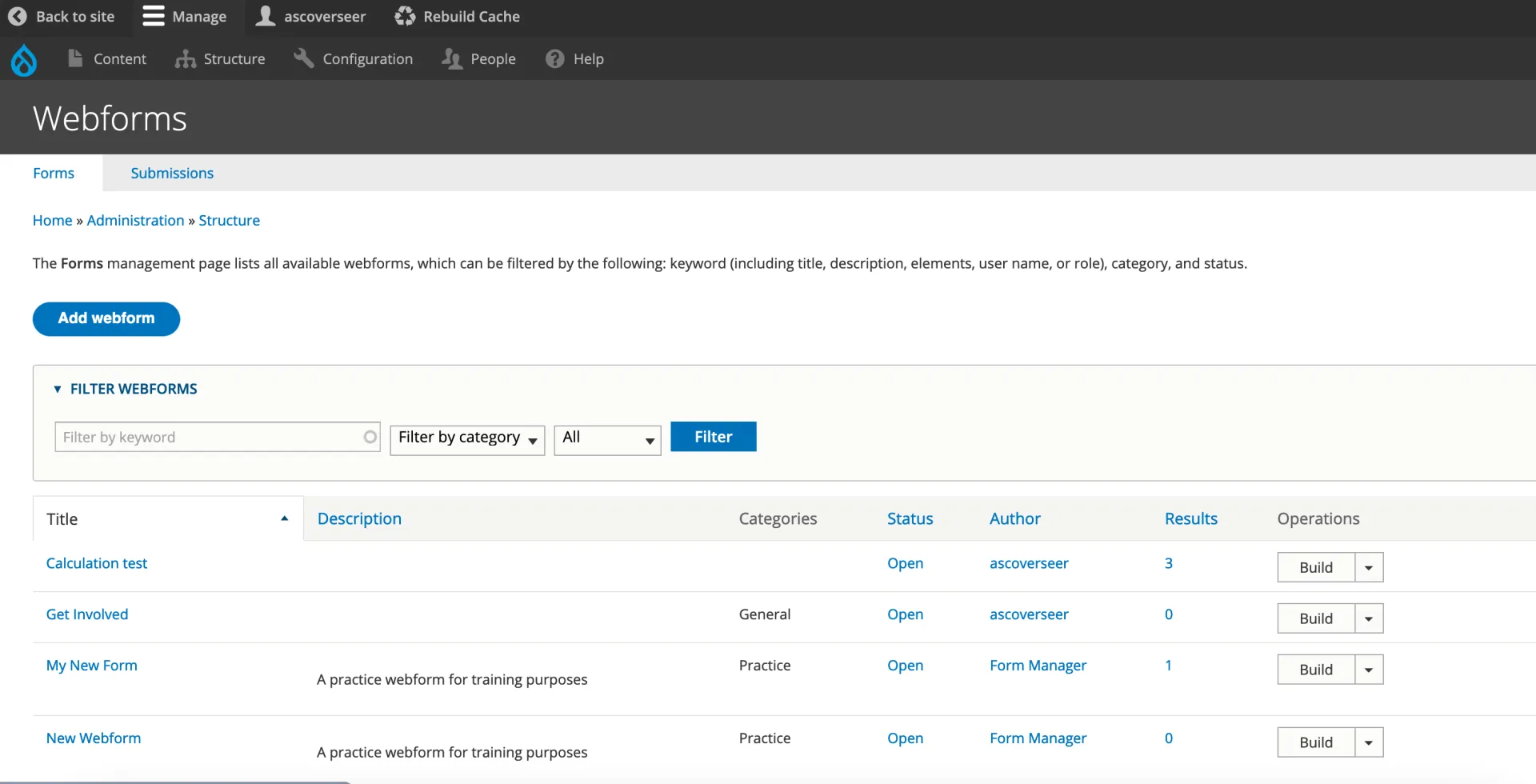 Button to add a new webform