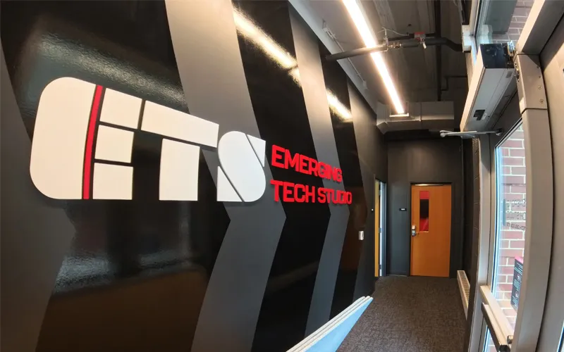 ETS sign on the wall in the entryway