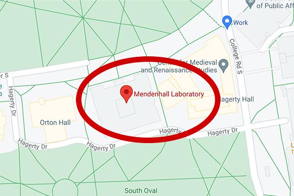 Map to Mendenhall on Ohio State campus
