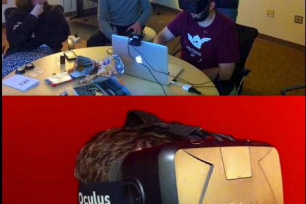 ASCTech staff members wearing virtual reality helmet